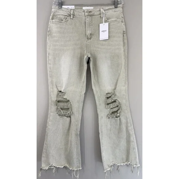 Vervet Bella High Rise Cropped Flare Jeans Women's 31/13 Moss Green NWT - Picture 1 of 11
